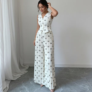 Conjunto de Traje de Dos Piezas Ligero Personalizado para Mujer, Pantalón con Estampado de Lazo Negro, Traje para Dama - Product Image 4