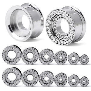 8-18mm Élégant Acier Inoxydable Incrusté <span class=keywords><strong>Double</strong></span> Rangée Foret Rond En Métal <span class=keywords><strong>Oreille</strong></span> Ensemble Piercing Piercing <span class=keywords><strong>Oreille</strong></span> Expander - Product Image 1