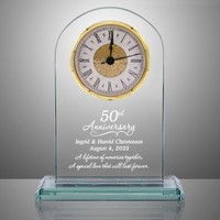 Horloge d'anniversaire personnalisée en verre de cristal gravé en forme de dôme de bureau
