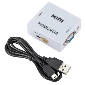 Hdtv para vga 1080p full hd mini vga para hdtv, conversor de vídeo e áudio, caixa adaptadora com cabo usb e cabo de áudio 3.5mm