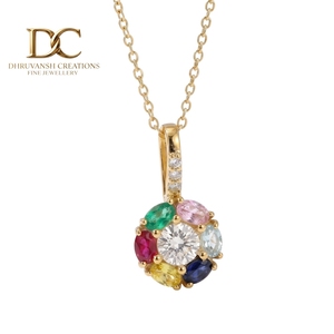 สร้อยคอทองคำแท้ 14KT พร้อมจี้เพชรเพาะเลี้ยงและพลอยหลากชนิด รับรองโดย IGI เครื่องประดับวินเทจสำหรับผู้หญิง - Product Image 3