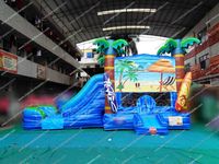 Structure gonflable combinée pour vacances à la plage, avec parcours de jeux gonflables, château gonflable, aire de jeux, aire d'attractions, pour événements promotionnels, fêtes et activités commerciales, incluant des éléments d'escalade