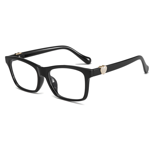 Unisex Retro Square Black PC Eyewear Frame AC Lenses Heart Decoration Fashionable Optical Glasses Featuring Brand Logo Designer