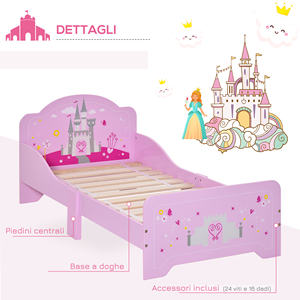 HOMCOM Lit enfant avec bords surélevés en bois pour chambre d'enfant, lit pour enfants de 3 à 6 ans, 143x73x60cm, rose - Product Image 6
