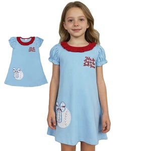 Robe trapèze brodée de nœuds de baseball RTS Take Me Out To The Ball Game, mignonne, respirante, décontractée, pour enfants et filles, vêtements assortis pour sœurs - Product Image 1