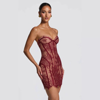 ZHEZHE Europe Amérique 2026 Nouvelle Robe Tube Moulante en Dentelle, Mini-jupe Ajustée au Crochet Exquis, Sans Col, qui Fluide et Sublime la Silhouette