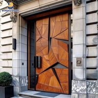 Porte d'entrée pivotante moderne de luxe, finition grain de bois, système pivotant robuste, taille personnalisée, support de projet
