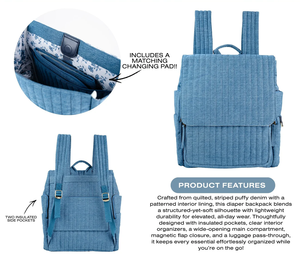 Borsa Fasciatoio Personalizzabile di Lusso in Denim Premium per Mamma e Bambino, Zaino Porta Pannolini Trapuntato - Product Image 2
