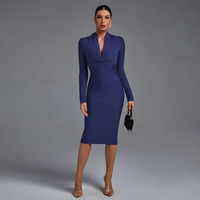 Robe moulante élégante Bettergirl 2026 nouvelle collection, col en V drapé, manches longues, pour femme, idéale pour le bureau, longueur genou, style bandage