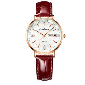 <span class=keywords><strong>Montre</strong></span> à bracelet <span class=keywords><strong>en</strong></span> cuir lumineuse étanche pour femmes de haute qualité avec mouvement à quartz boîtier <span class=keywords><strong>en</strong></span> alliage fenêtre à cadran <span class=keywords><strong>en</strong></span> verre - Product Image 6