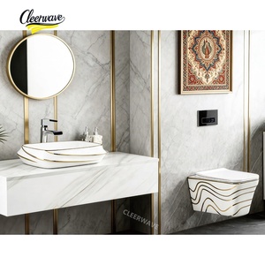 Inodoro Moderno <span class=keywords><strong>de</strong></span> Una Pieza con Doble Descarga, Color Blanco Dorado, Modelo 2026, Montado en el Suelo, con Armario <span class=keywords><strong>de</strong></span> <span class=keywords><strong>Pared</strong></span>, Completo, para Baño <span class=keywords><strong>de</strong></span> Villa - Product Image 1
