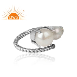Popular Dainty Oxidized Solid Silver <b>Ring</b> <b>Pearl</b> and Ethiopian Opal <b>Ring</b> Gemstone <b>Rings</b> Jewelry Wholesale Vintage Collection - Product Image 3