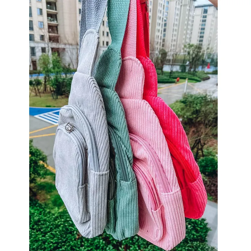 Bolso cruzado de PANA con cordón en 13 colores, bolso bandolera de viaje al aire libre, bolso de pecho, bolso bandolera de pana a rayas