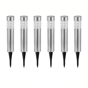 Lampes solaires de jardin, lot de 6, en acier inoxydable, étanches IP65, LED, pour pelouse, extérieur, lumière blanche chaude, alimentées par capteur - Product Image 1