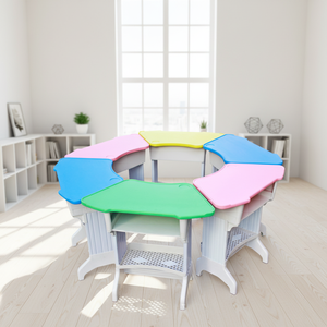 Conjunto de Mesa <span class=keywords><strong>y</strong></span> Silla de Tutoría para Estudiantes de <span class=keywords><strong>Primaria</strong></span> <span class=keywords><strong>y</strong></span> <span class=keywords><strong>Secundaria</strong></span>, Mesa Hexagonal de ABS para Clases Abiertas <span class=keywords><strong>y</strong></span> Discusiones en el Aula - Product Image 2