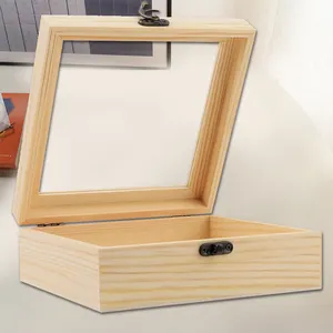 Boîte rectangulaire en bois de pin inachevé boîte de rangement en bois naturel avec couvercle à charnière et fermoir frontal boîte de loisirs en bois
