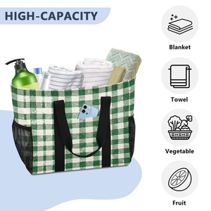 Wholesale Lifestyle Checked Pattern Recyclable Shoulder Packaging Lifestyle Women Tote Reusable Grocery Shopping Bag Beach Bags - Product Image 5