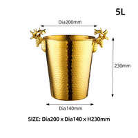 Seau à glace de luxe en acier inoxydable martelé avec poignées tête de cerf, 3L et 5L, pour champagne, vin et bière, idéal pour bars, mariages et banquets - Vente en gros