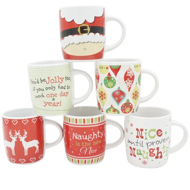 10 Oz Retro Kerst Koffie Thee Drinken Cup Set Custom Gift Creatieve Ontwerp Keramische Mokken