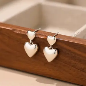 New Design 2024 925 Sterling Silver Heart Earrings Silver Plated Dangle Drop Double Heart Heart Stud Earrings