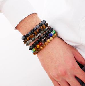 Nuovo Braccialetto Trendy con Perle di Cristallo Naturale Curativo e Gemme Preziose, Perle di Agata Nera Sfaccettate da 10 mm, Braccialetto con Ciondoli a Testa di Leone - Product Image 4