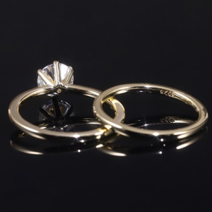 IGI Ccertified 1 quilate redondo Cvd Hpht Lab anillo <span class=keywords><strong>de</strong></span> bodas conjunto <span class=keywords><strong>14</strong></span> quilates Au 750 oro Moissanite CZ 925 anillos apilables <span class=keywords><strong>de</strong></span> plata - Product Image 5