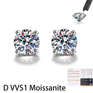 GRA Certificate Wholesale Classic S925 Sterling Silver Rhodium Plated 4 Prong D Color VVS1 0.5CT <b>Moissanite</b> Minimalist <b>Earrings</b> - Product Image 1