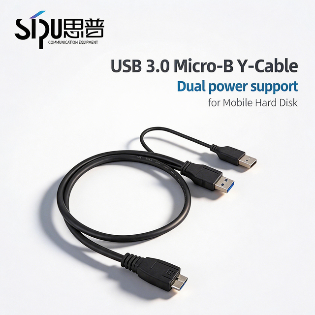 SIPU 2026 New USB 3.0 Micro-B External Mobile Hard Drive Cable Dual-Ended USB Data Cable with Auxiliary Power Supply 0.5m 1m