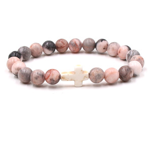Braccialetti con Perline in Pietra Naturale Stile Religioso alla Moda, Gioielli in Agata, Braccialetti con Croce - Product Image 2