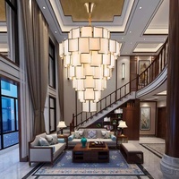 Lustre de style chinois pour salon, lampe suspendue en verre à LED à intensité variable, 3500K blanc chaud, angle de faisceau de 360°, pour loft à deux étages