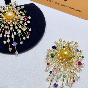 Broche de Perlas de Nanyang de 8 mm con Flores de Fuegos Artificiales Coloridos, Perla de Agua de Mar y Diamante, Pin de Regalo para Mamá y Novia - Product Image 3