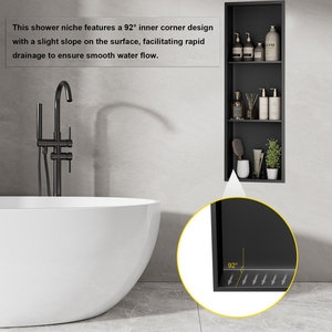 נישת מקלחת נירוסטה 30x90x10 ס\\\"מ ללא צורך באריחים, נישת קיר בעלת 3 קומות, מדף מקלחת שקוע לאחסון בחדר אמבטיה, שחור מט - Product Image 5