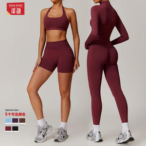 Ensemble de yoga sans couture Disko Sport, haut à col montant avec fermeture éclair, short taille haute, couleur unie, ensemble 2 pièces pour femmes, entraînement, course à pied - Product Image 1