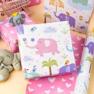 Rollo de Papel de Regalo con Diseño de Corazones Rosados y Elefantes Bebés, 17 pulgadas x 33 pies, Reversible, para Baby Shower o Cumpleaños - Product Image 2