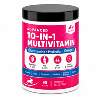 Poudre Multivitaminée Avancée 10-en-1 pour Chiens : Glucosamine, Soutien Articulaire, Probiotiques, Oméga 3, Peau et Pelage, Santé Immunitaire, 360g en Vrac