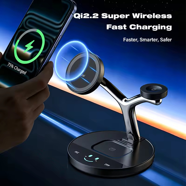 Qi2.2 Foldable 6-in-1 25W Magnetic Wireless Charging Stand, Compatible with IPhone, AirPods and Samsung Galaxy Watch Ultra2