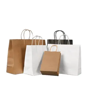 Wholesale price custom color white paper tote bags with rope handles paper shopping bags with handle for business