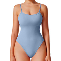 Combinaison de yoga OEM sexy à bretelles spaghetti, sans couture, anti-plis, col rond, en viscose/polyester, longueur intégrale, très élastique