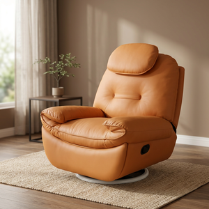 Sillón Reclinable de Cuero Sintético Naranja, Sillón Individual con Reposabrazos, Sillón Giratorio para Sala de Estar u Hotel - Product Image 2