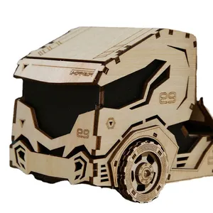 貯金箱トラック環境にやさしい3D木製パズル子供のための木製キュービックパズル