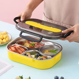 High Quality Stainless Steel Bento <b>Box</b> Thermal Insulated Plastic Lid Heatable Leak Proof BPA Free 4-Compartment Foldable Lunch - Product Image 6