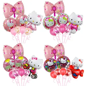 Dibujos animados KT Kitty arco nudo forma papel de aluminio conjunto de globos para Baby Shower niña feliz cumpleaños fiesta decoraciones globos