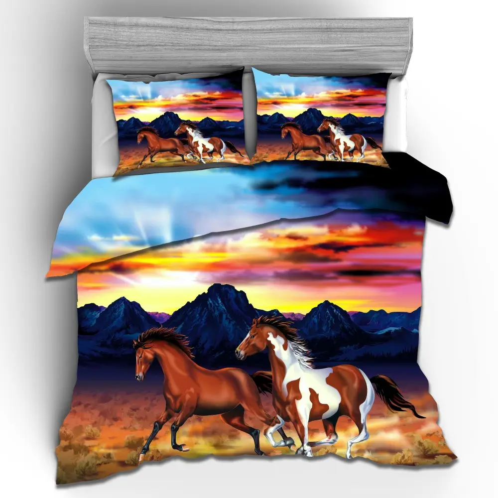 Dekbed Beddengoed Set Kids Volwassene Dekbedovertrek Set Kussensloop Queen King Double Size Home Hot Sell 3d Print War Horse Luxe