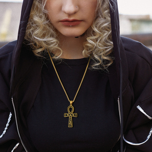 FY Thời Trang Người Đàn Ông Trang Sức Dây Chuyền Thép Không Gỉ Amulet Của Bảo Vệ Lớn Ai Cập Tau T Hình Dạng Cuộc Sống Ankh Chéo Mặt Dây Chuyền Vòng Cổ - Product Image 4