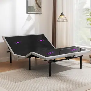 Base de cama ajustável elétrica com controle remoto sem fio com iluminação de cama com porta de carga USB