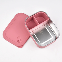 Boîte à lunch bento en acier inoxydable 304 et silicone avec séparateurs pour enfants et adultes, compatible micro-ondes et lave-vaisselle