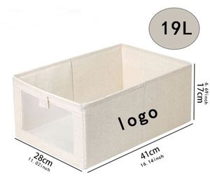 Modern Injection Square 100% Cotton Fabric 19L Dustproof <b>Folding</b> Clothing <b>Storage</b> <b>Box</b> for Bedding Bedroom Balcony Organizer - Product Image 3