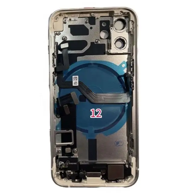 غطاء لبطارية الهاتف المحمول, غطاء لبطارية الهاتف المحمول لهاتف iPhone 12 مصنوع من الزجاج الخلفي ، هيكل الإطار الأوسط مع استبدال مجموعة الكابلات المرنة للبيع بالجملة
