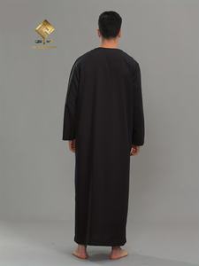 Al Haramain <b>Men's</b> Black <b>Thobe</b> Long Sleeve Floor Length Cotton Prayer Robe Modest Middle East Style Round Neck Regular Fit - Product Image 1