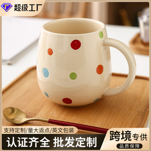 Beautiful hand-painted ceramic <b>mug</b>, <b>cute</b> and creative, with underglaze polka dot design, large capacity, perfect for home use, - Product Image 3
